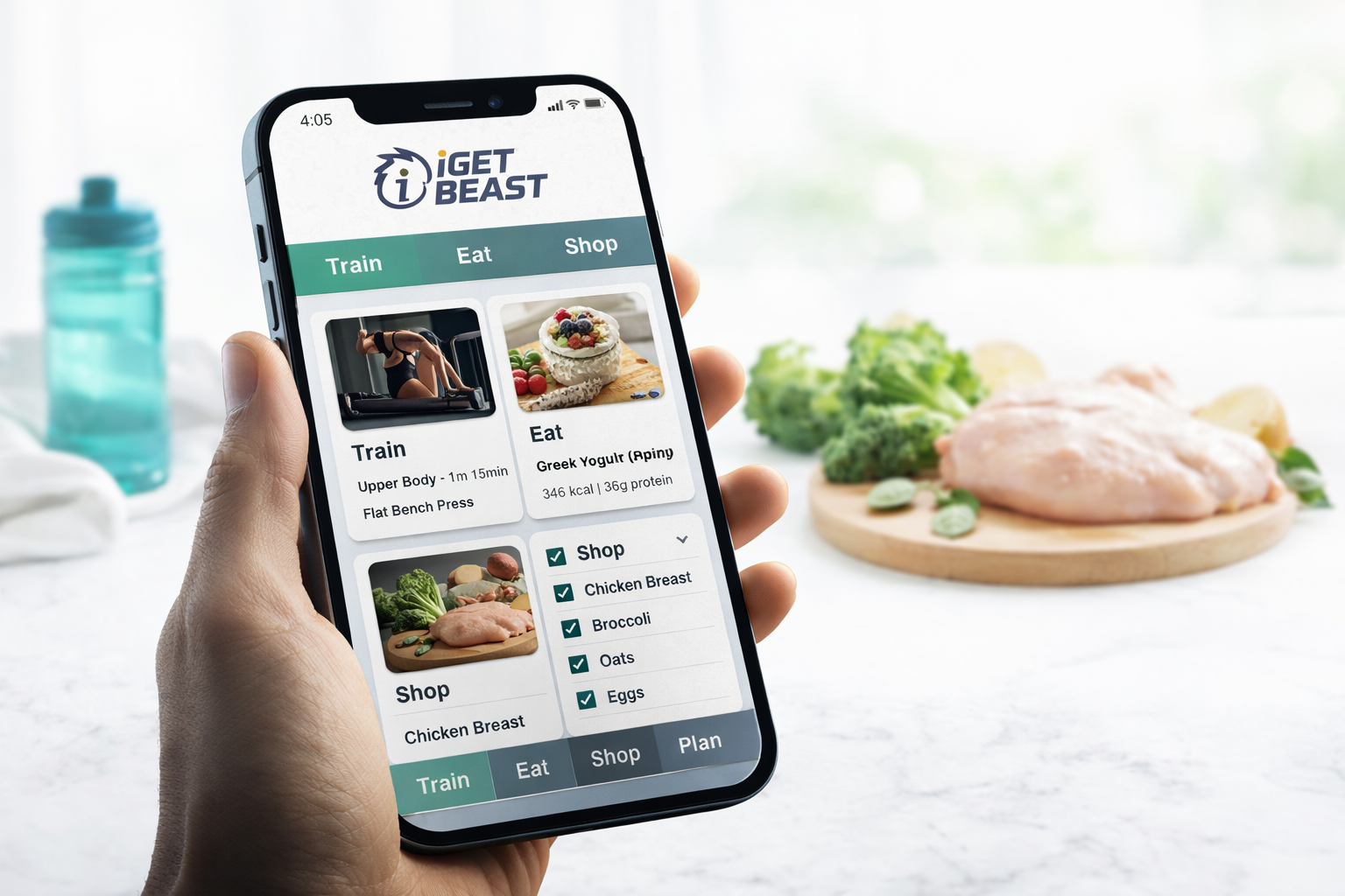 iGETBEAST med treningsinnhold, måltider, oppskrifter og handleliste